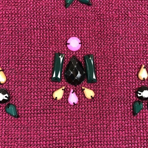 Anthropologie Dolce Vita Burgundy Beaded Gem Drop Peplum Sweater S - Picture 3 of 8